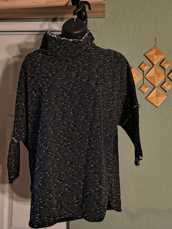 Max Studio Tops - Max Studio Black White Tweed Fringe Mock Neck Dolman Tunic Top Size S